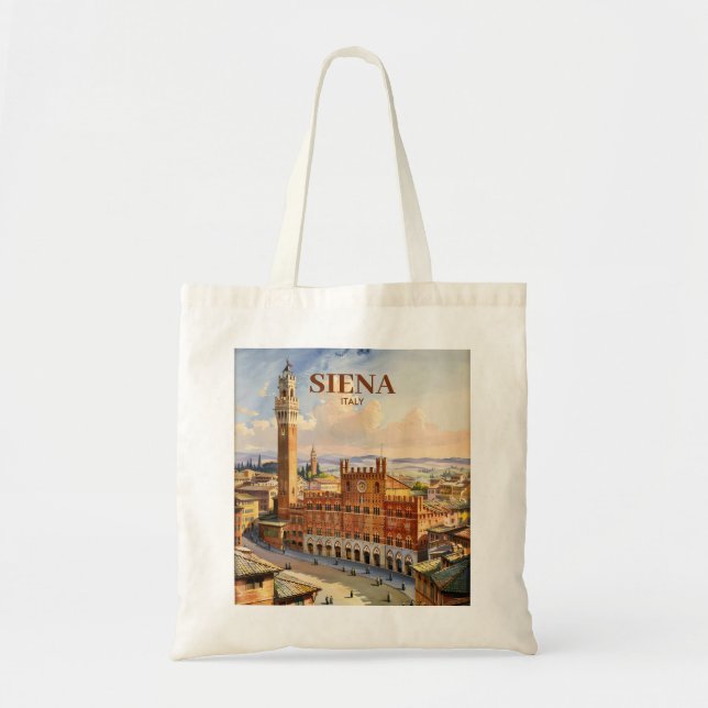 Aquarell Siena Italien Vintage Piazza del Campo Tragetasche (Vorne)