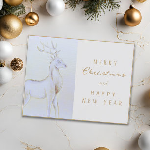 Aquarell Silber Rentier Weihnachten Neujahr Postkarte