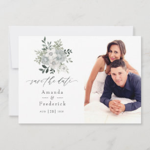 Aquarell Silber-Salbei-Blumenhochzeit Save The Date