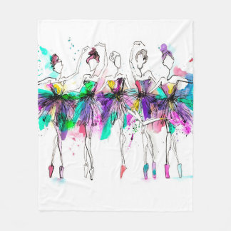Aquarell-Silhouetten von Ballerinen. Helle Sprühdo Fleecedecke