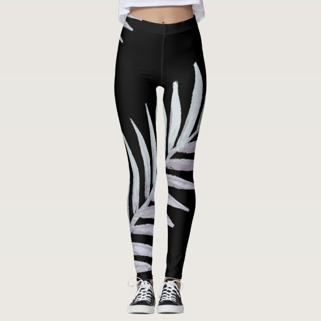 Aquarell Silver-Blätter Leggings (Vorderseite)