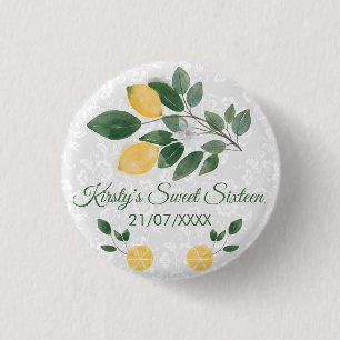 Aquarell Sizilianische Zitronen Sweet Sixteen Button