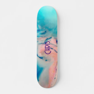 Aquarell-Skate mit Blautönfarbe Rosa Skateboard