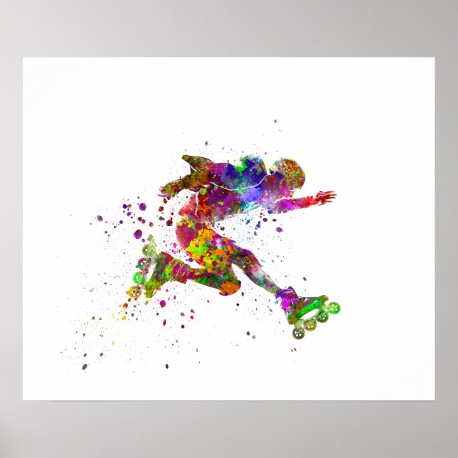 Aquarell-Skater Poster (Vorne)