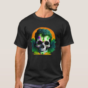 Aquarell-Skelett-Brokkoli-Totenkopf-Grafik Vegan T-Shirt