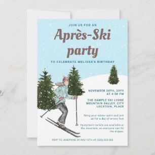 Aquarell-Ski-Mädchen Lustige Après-Ski-Geburtstags Einladung