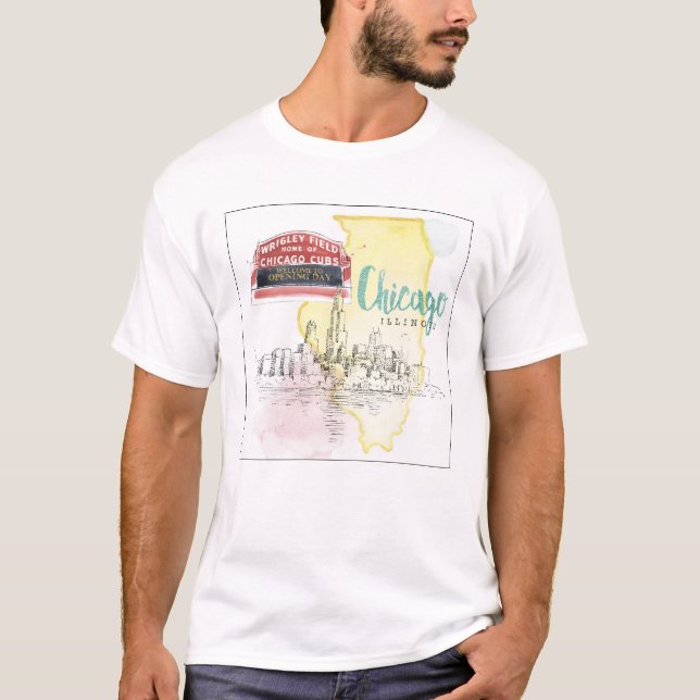 Aquarell-Skizze Chicagos, Illinois | T-Shirt (Vorderseite)