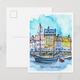 Aquarell-Skizze Nyhavn Kopenhagen Postkarte
