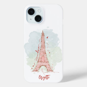 Aquarell-Skizzenhafte Eiffel-Turm-Monogramm-Doodle Case-Mate iPhone Hülle