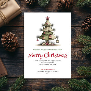 Aquarell skurrile Weihnachtsbaum-Grußkarte Feiertagskarte
