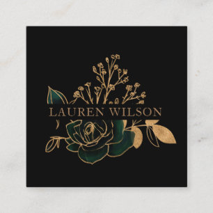 Aquarell Smaragd-Gold-Blumen-QR-Code Quadratische Visitenkarte