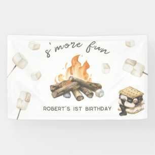 Aquarell S'more Lagerfeuer 1. Geburtstag Banner