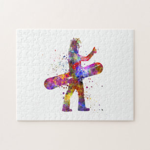 Aquarell-Snowboard-Wettbewerb Puzzle