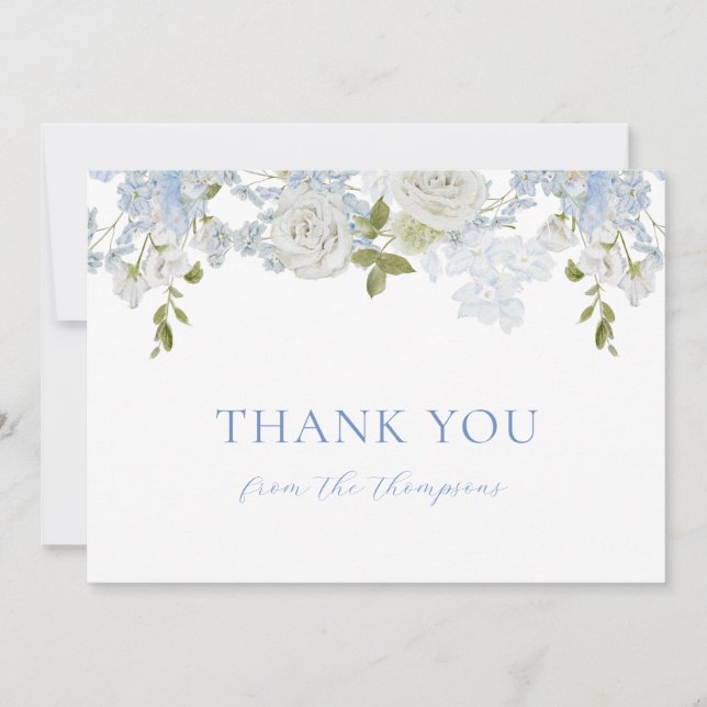 Aquarell Soft Blue Flowers Baby Boy Dusche Dankeskarte (Vorderseite)