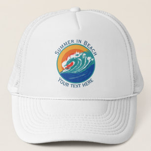 Aquarell Sommer am Strand Vintage-Welle und Sonne Truckerkappe