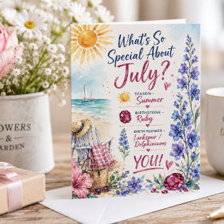 Aquarell-Sommer-Blumen-Juli Alles Gute zum Geburts Karte