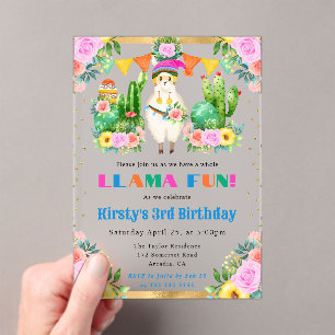 Aquarell-Sommer-Blumen-Lamas Kindergeburtstag Acryleinladungen
