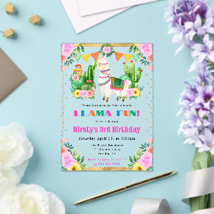 Aquarell-Sommer-Blumen-Lamas-Kindergeburtstag Acryleinladungen