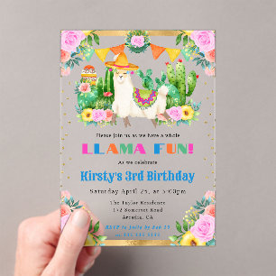 Aquarell-Sommer-Blumen-Lamas-Kindergeburtstag Acryleinladungen