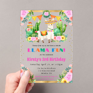 Aquarell-Sommer-Blumen-Lamas-Kindergeburtstag Acryleinladungen