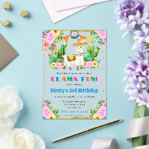 Aquarell-Sommer-Blumen-Lamas-Kindergeburtstag Acryleinladungen