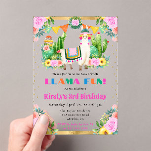 Aquarell-Sommer-Blumen-Lamas-Kindergeburtstag Acryleinladungen
