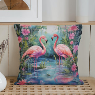 Aquarell Sommer Flamingos Kissen