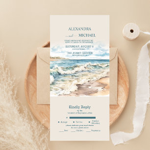 Aquarell Sommer Ozean Strand Hochzeit All In One Einladung