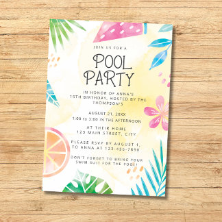 Aquarell-Sommer-Poolparty-Einladung Einladung