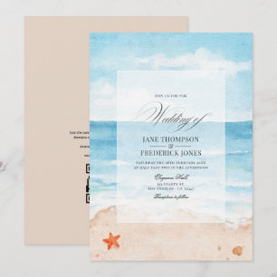 Aquarell-Sommer QR-Code-RSVP-Strandhochzeit Einladung