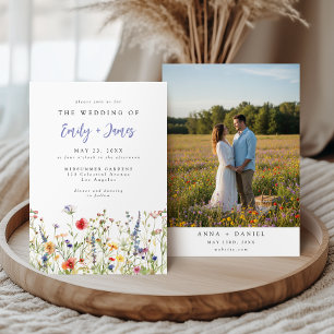 Aquarell-Sommer-Wildblumen-Foto-Hochzeit Einladung