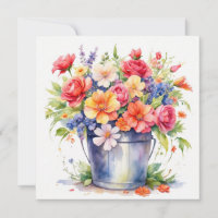 Aquarell-Sommergarten-Blumen in einem Eimer