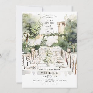 Aquarell-Sommergarten-Hochzeit Einladung
