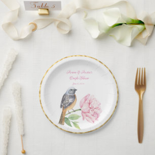Aquarell-Songbird und Rose-Dusche Pappteller