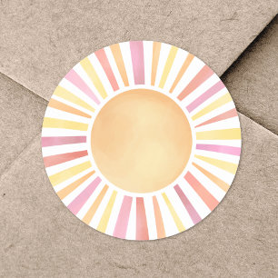 Aquarell-Sonne Rosa Sonne Runder Aufkleber