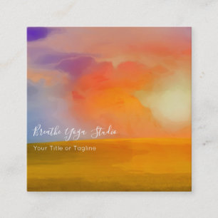 Aquarell-Sonnenaufgang über goldenem Feld Quadratische Visitenkarte