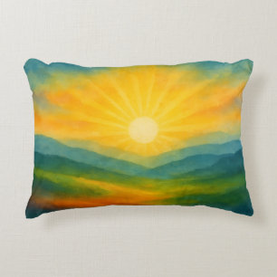 Aquarell-Sonnenaufgangs-Landschaftsmalerei Dekokissen