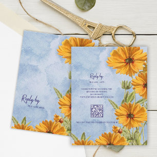 Aquarell-Sonnenblume-Boho-Hochzeit Antwort per QR-