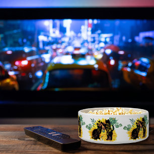 Aquarell Sonnenblume Bouquet Katze Silhouette Napf