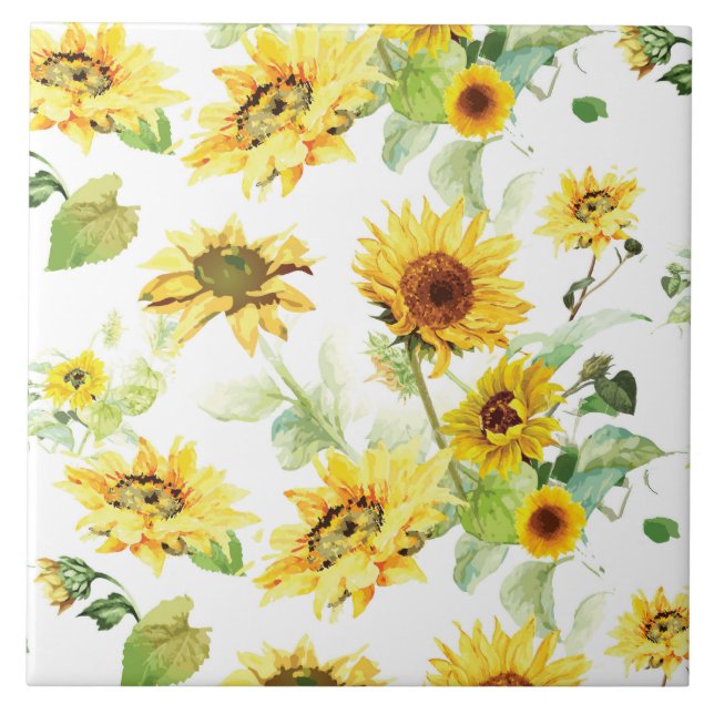 Aquarell-Sonnenblume Fliese (Vorderseite)