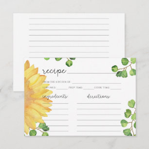 Aquarell-Sonnenblume minimalistische Rezeptkarte