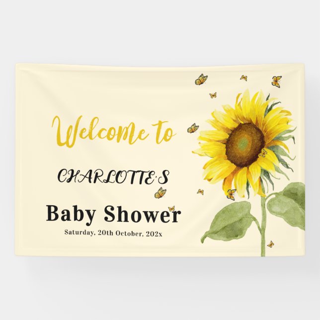 Aquarell Sonnenblume mit Schmetterlinge Babydusche Banner (Horizontal)
