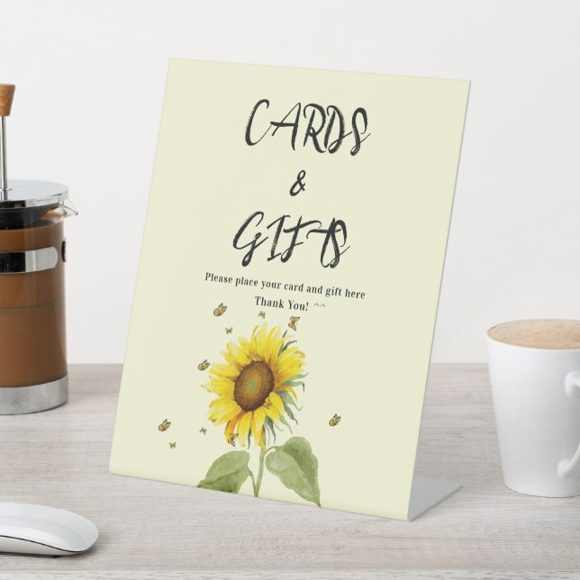 Aquarell Sonnenblume mit Schmetterlinge Babydusche Sockelschild (In SItu)