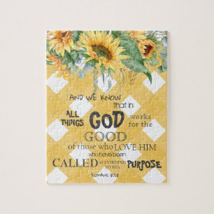 Aquarell-Sonnenblume Römer 8,28 Bibelvers Puzzle