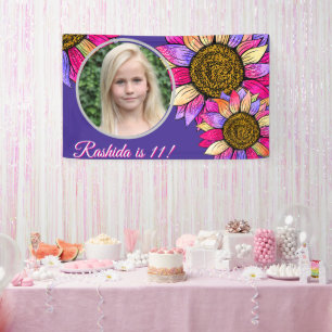 Aquarell-Sonnenblume Rosa & Lila Chic Geburtstag Banner