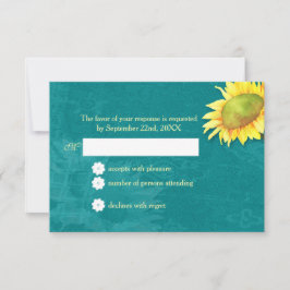 Aquarell Sonnenblume Rustic Blue Jade Wedding RSVP Karte