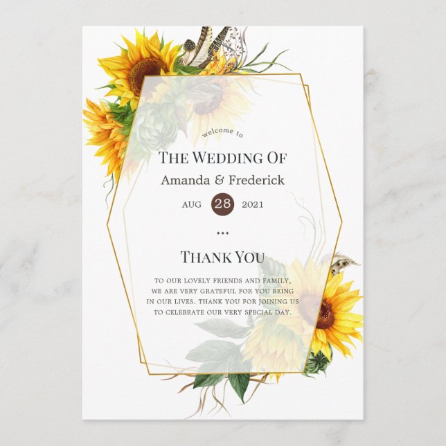Aquarell-Sonnenblume-Rustikale-Hochzeit Programm (Vorderseite)