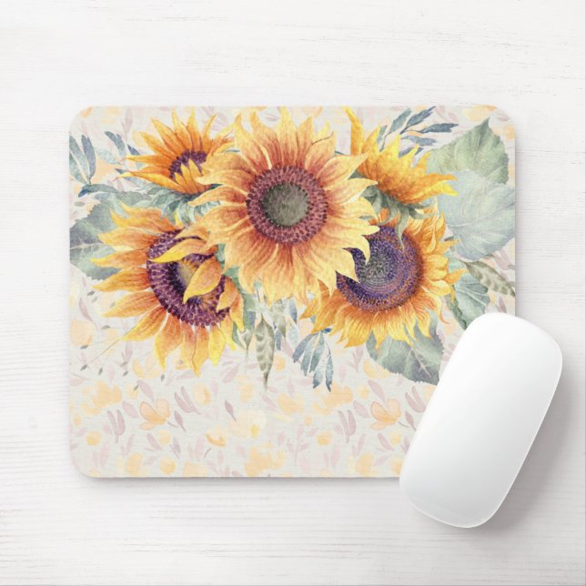Aquarell-Sonnenblume-rustikaler Entwurf, Mousepad (Mit Mouse)
