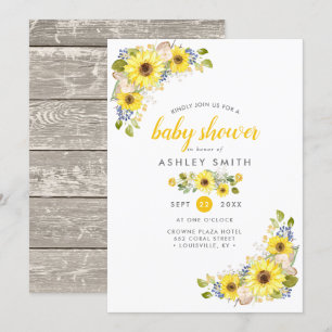 Aquarell Sonnenblume Rustikales Country Baby Dusch Einladung