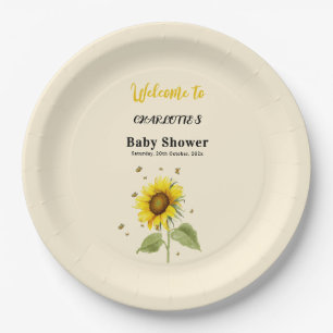 Aquarell-Sonnenblume & Schmetterlinge Baby Shower Pappteller